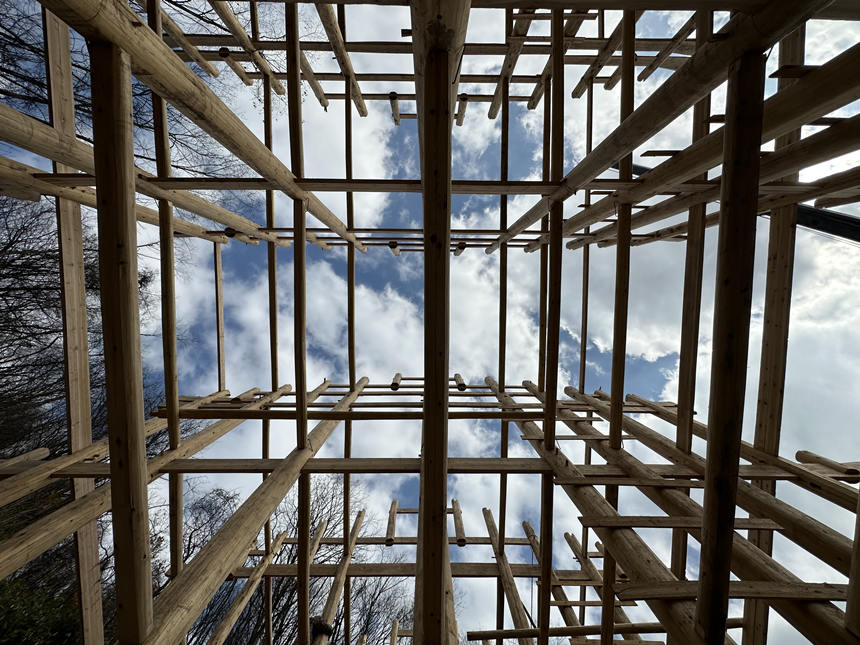 11月22日，湖北建始縣楂樹坪，一棟極富土家特色的吊腳樓正在如火如荼地建設(shè)中。