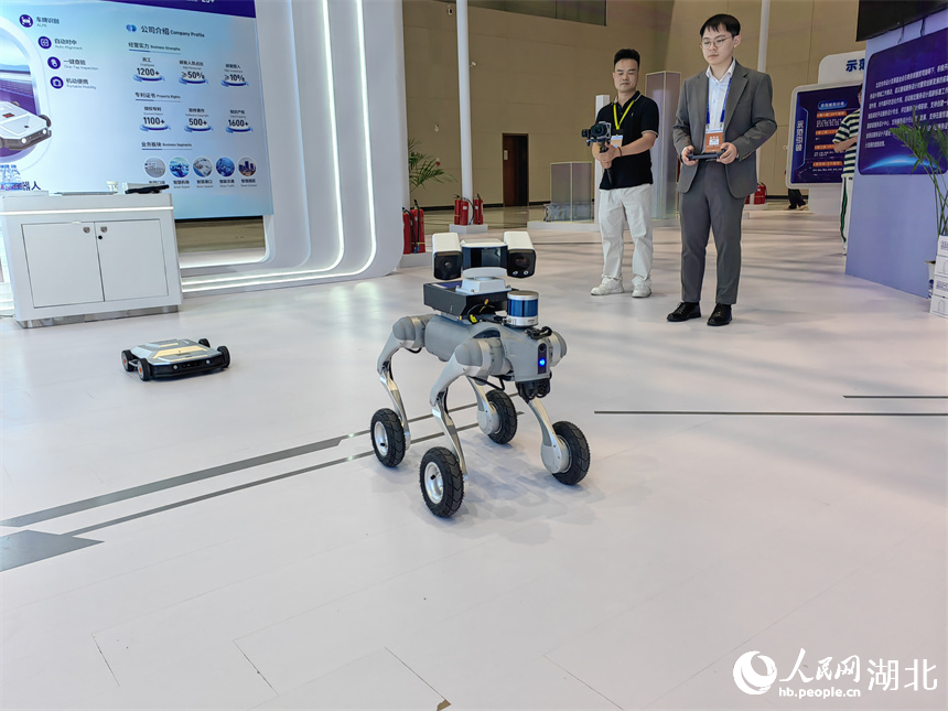 智能輪足機(jī)器人可以在山地等復(fù)雜地形巡邏巡查。人民網(wǎng)記者 郭婷婷攝