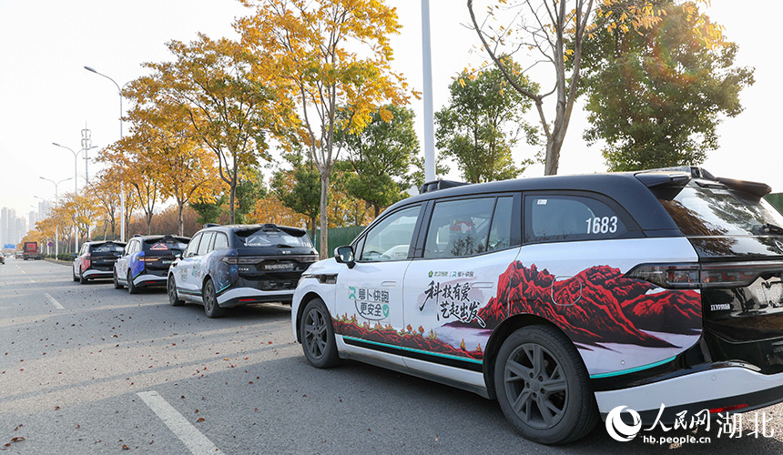武漢殘疾藝術(shù)家作品“登上”無(wú)人駕駛車(chē)輛。人民網(wǎng)記者 郭婷婷攝