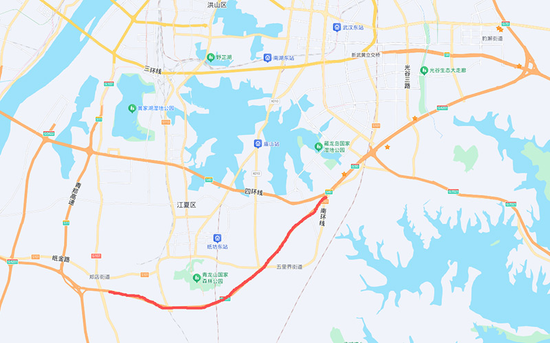 武漢繞城高速公路中洲至鄭店段改擴(kuò)建工程路段示意圖。