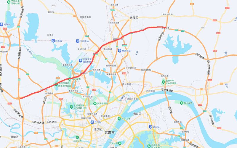 滬蓉高速公路新集至東西湖段改擴(kuò)建工程路段示意圖。