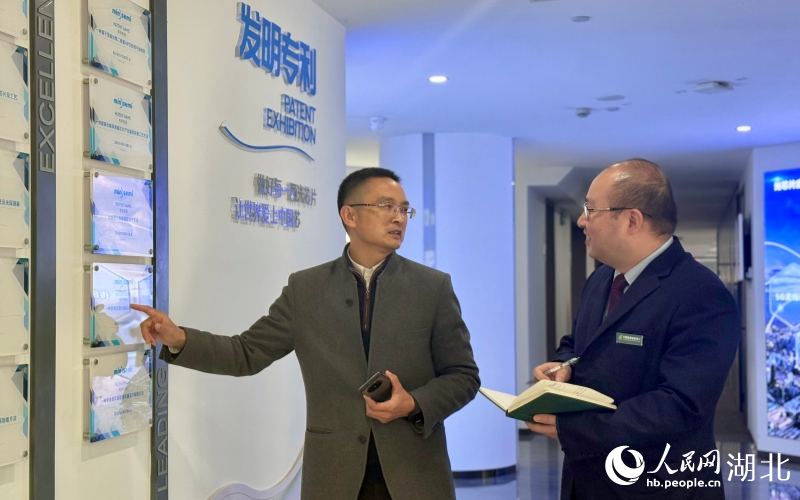 敏芯半導(dǎo)體相關(guān)負(fù)責(zé)人向郵儲銀行武漢市分行工作人員詳細(xì)介紹企業(yè)情況。人民網(wǎng)記者 周恬攝